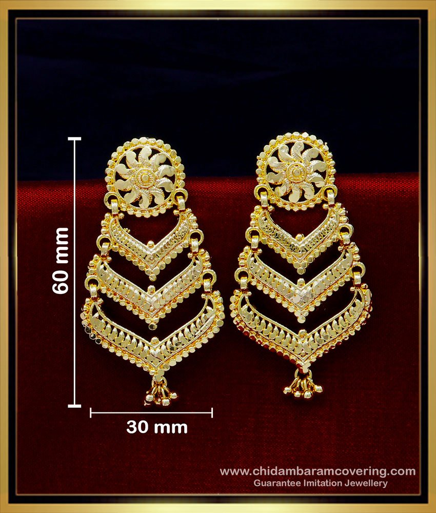 ERG1787 - Traditional Gold Plated 3 Line Wedding Earrings for Bridal