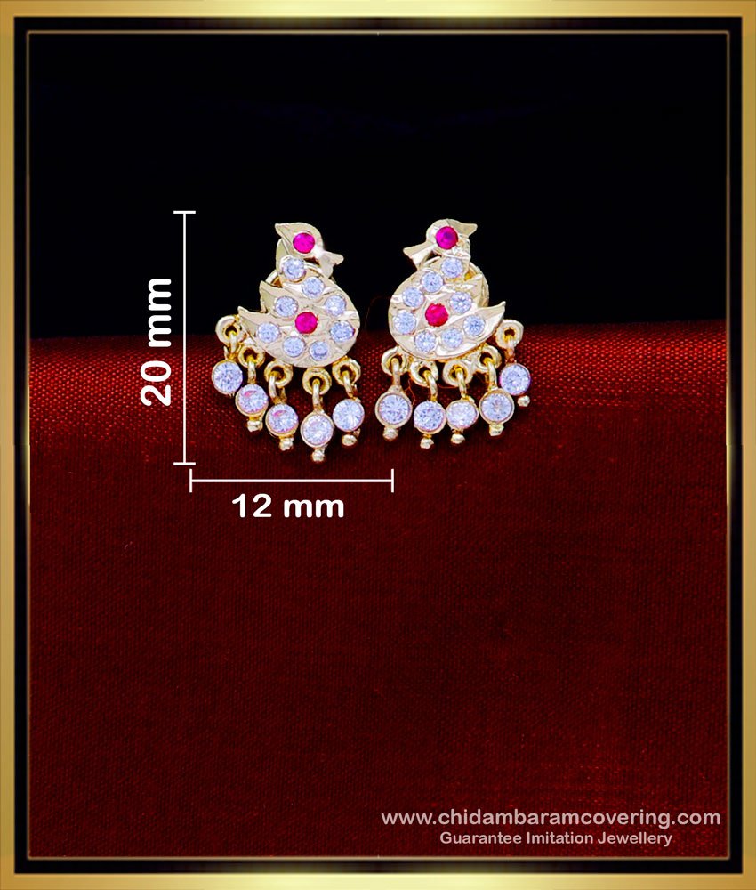 ERG1791 - Unique Impon White and Pink Stone Swan Earrings Studs 