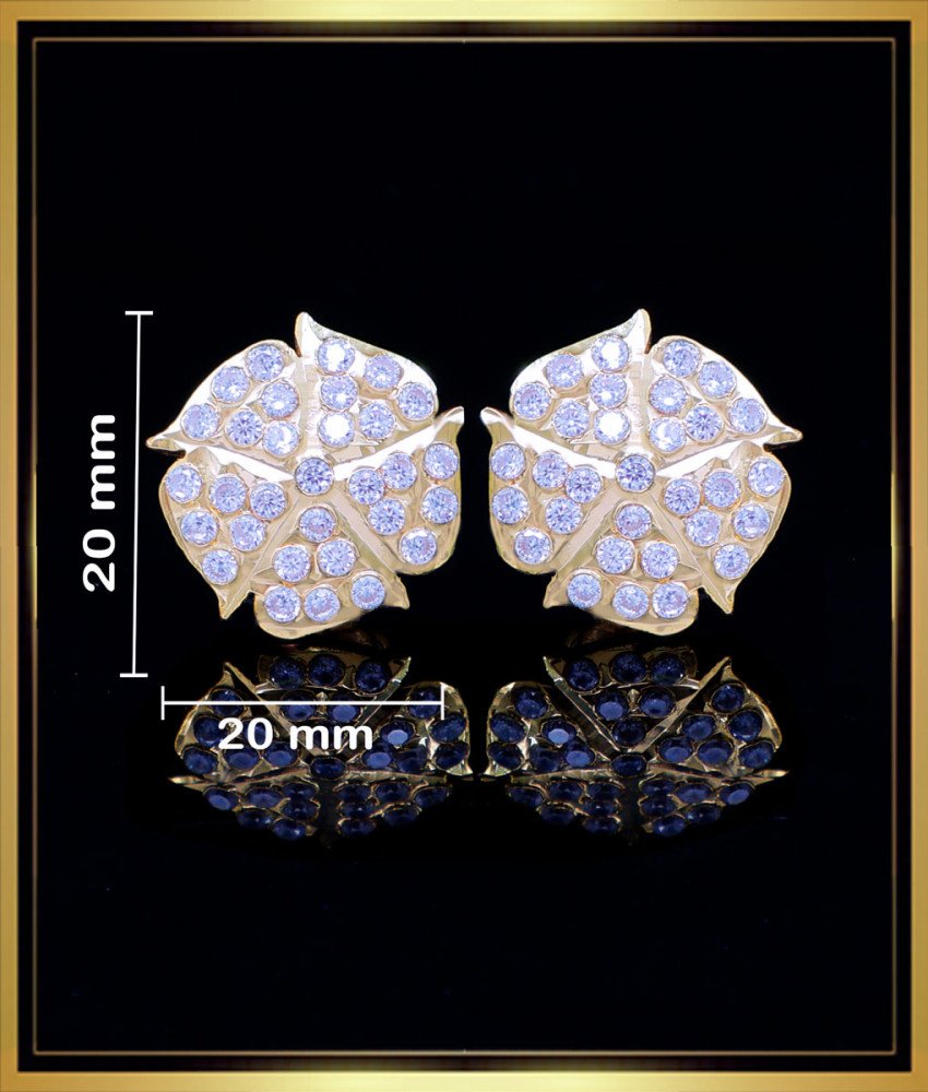 ERG1799 - Traditional Impon Stud White Stone Gold Earrings Design 