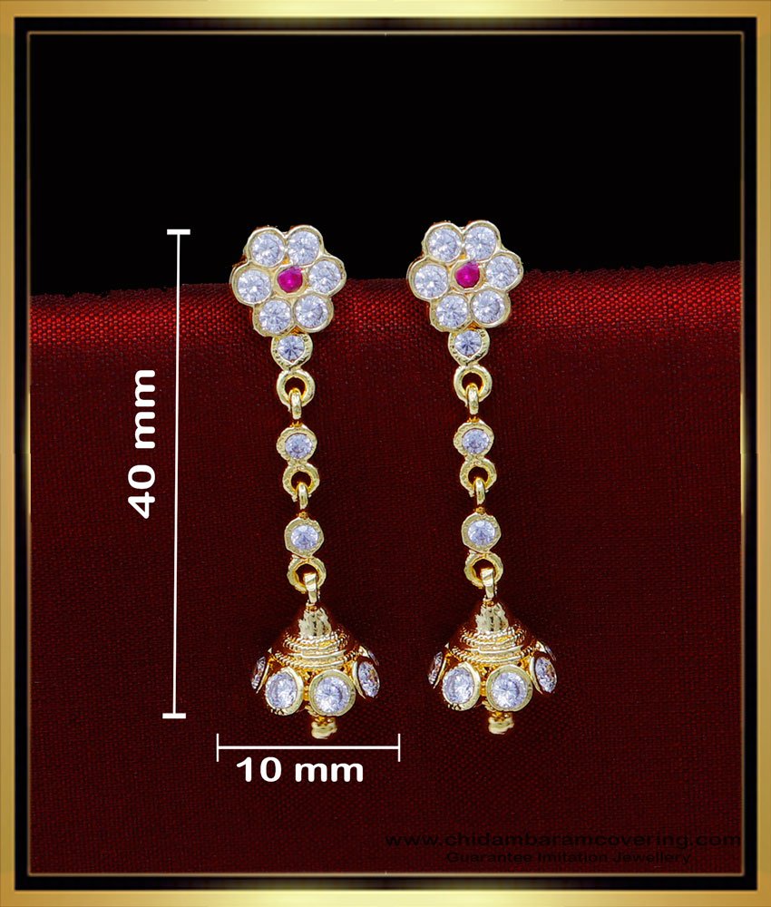 ERG1808 – Latest Impon Jewellery Stone Long Jhumkas Design for Girls