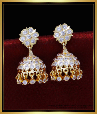 ERG1813 - Gold Plated White Stone Impon South Indian Jimiki Design