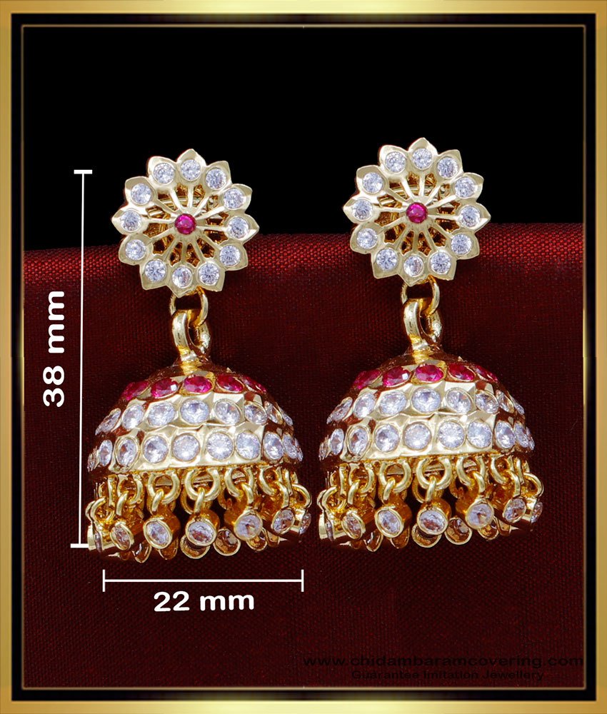 ERG1816 - Bridal Wear Gold Design Impon Big Stone Jhumkas Online Shopping