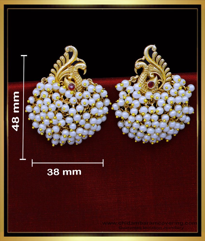 ERG1818 - Beautiful Party Wear Peacock Design White Beads Antique Earrings 