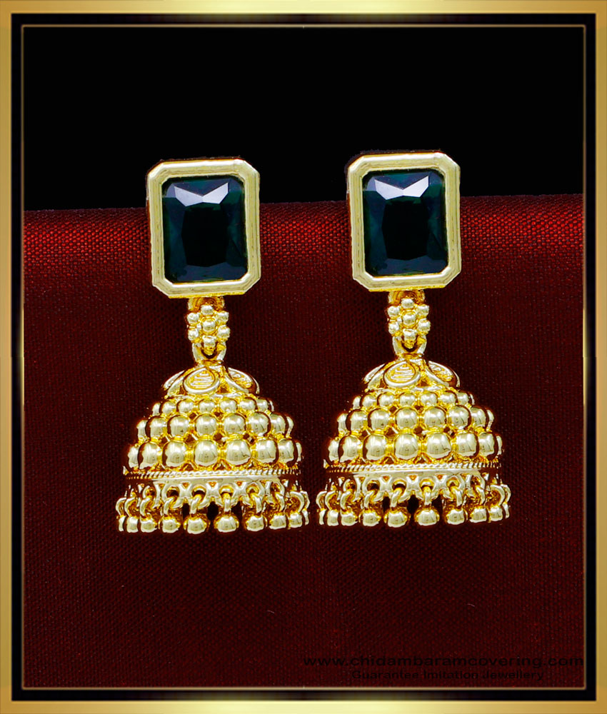 ERG1819 - Latest Green Stone Traditional Kerala Jhumkas Online Shopping