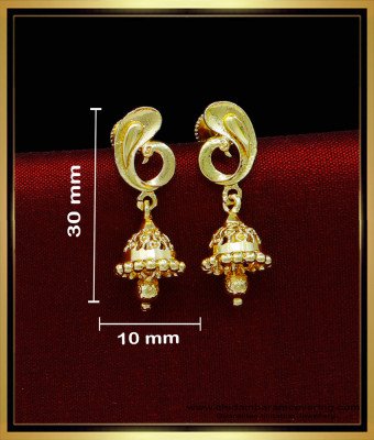 ERG1826 - Cute Peacock Model Daily Wear Gold Plated Jhumka Design 