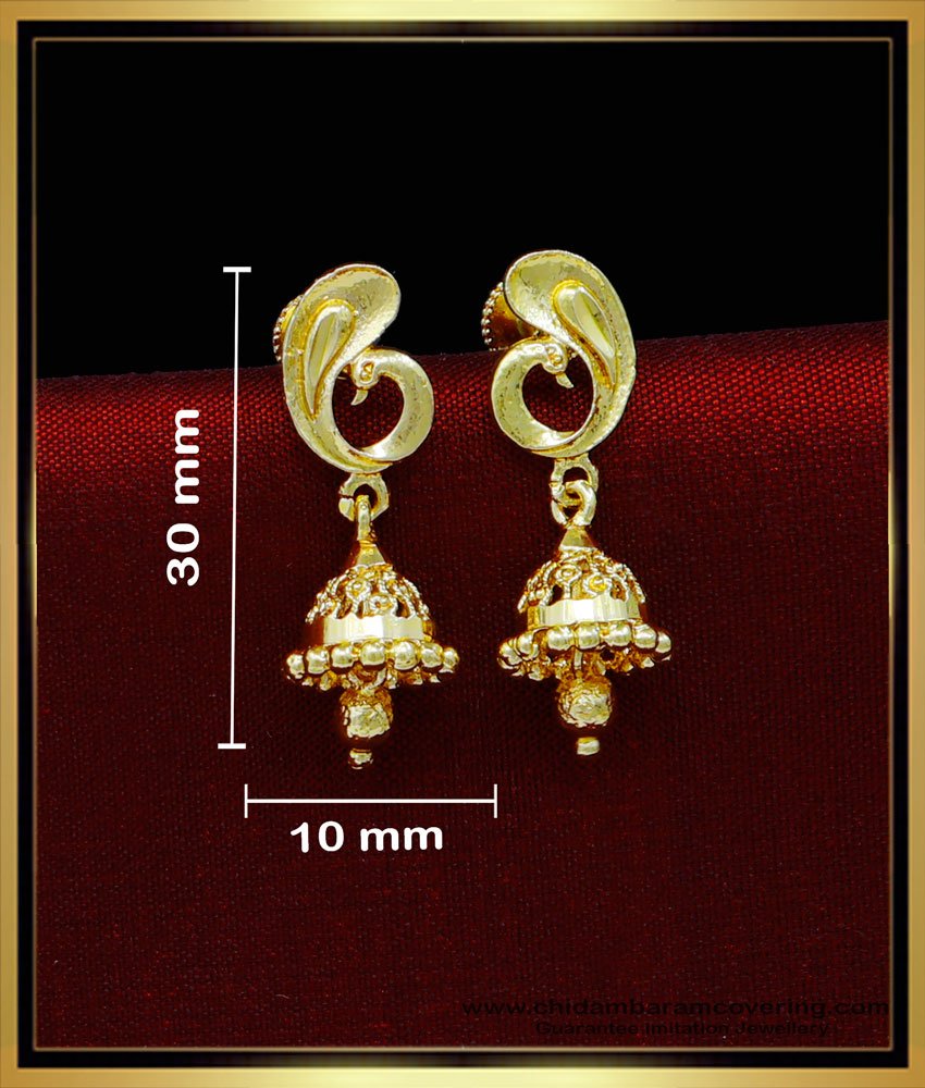 ERG1826 - Cute Peacock Model Daily Wear Gold Plated Jhumka Design 