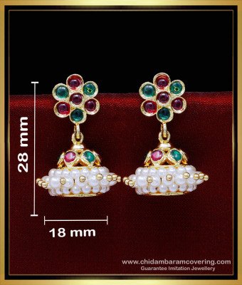 ERG1830 - South Indian Kemp Jhumka Design with Pearl Earrings