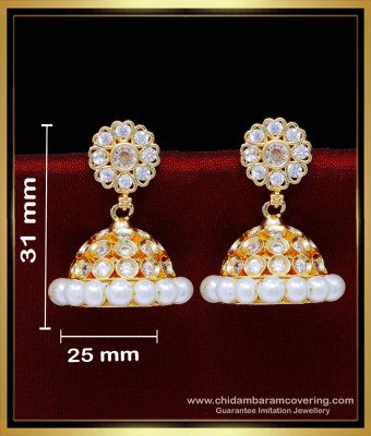 ERG1832 – Best Quality White Stone Pearl Jhumka Earrings Design 