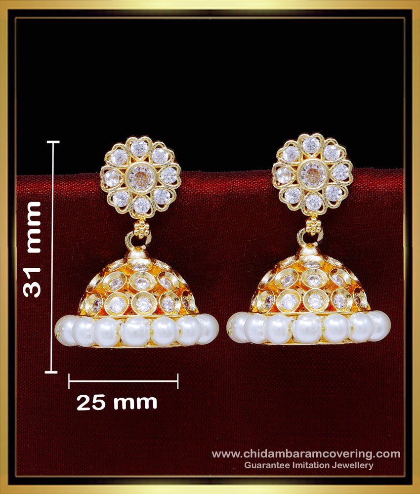 ERG1832 – Best Quality White Stone Pearl Jhumka Earrings Design 