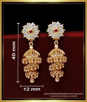 ERG1835 - Impon Stone Layer Jhumka Earrings Gold Design for Wedding 