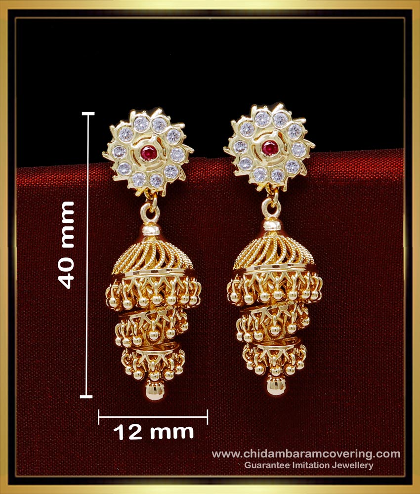 ERG1835 - Impon Stone Layer Jhumka Earrings Gold Design for Wedding 