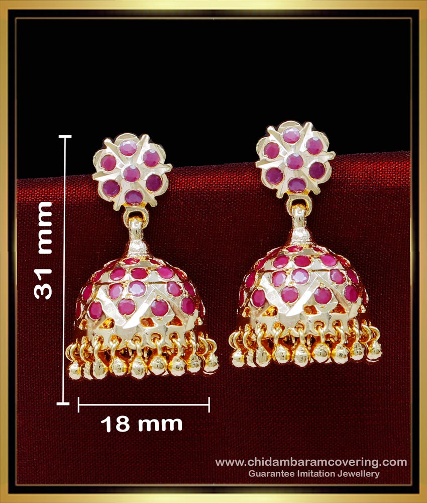 ERG1845 - Traditional Gold Jimikki Kammal Designs with Ruby Stone