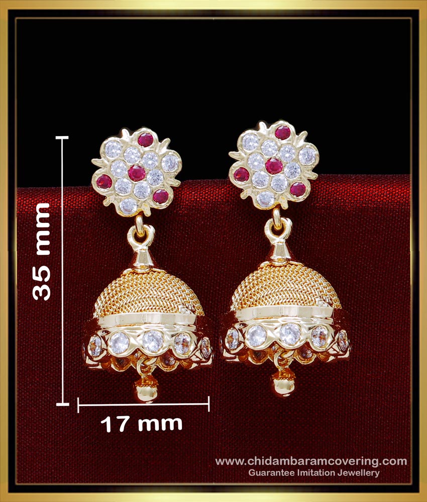 ERG1848 - Latest Impon Stone Jhumka Design Gold Earrings Collection