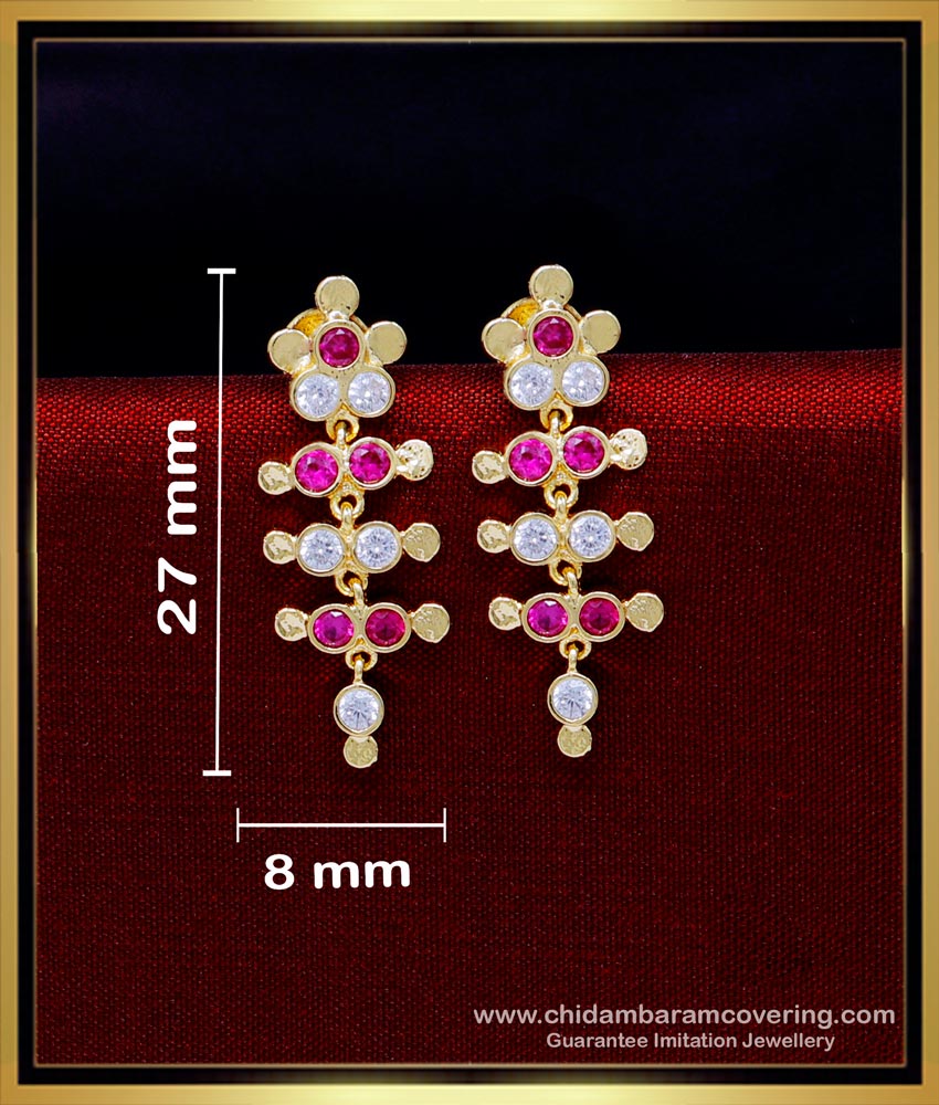 ERG1851 - New Arrival White and Pink Stone Impon Earrings for Girls