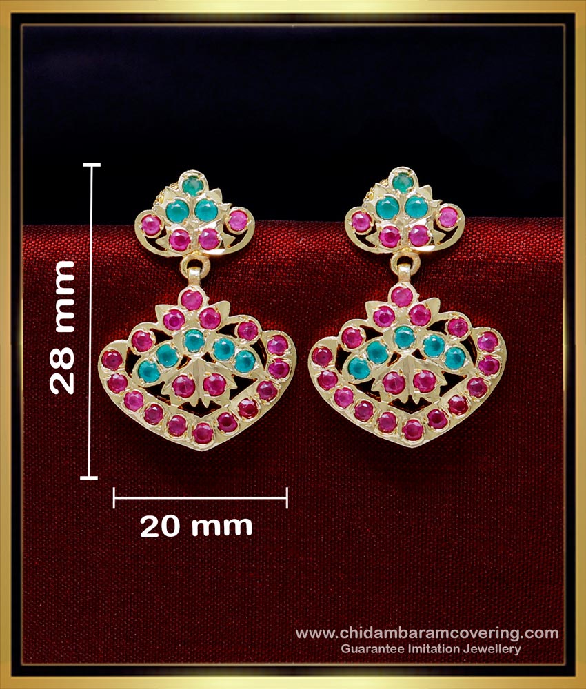 ERG1852 - Beautiful Impon Ruby Emerald Earrings Design Online
