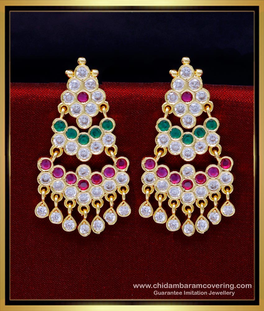 ERG1855 - 5 Metal Jewellery Multi Stone Layered Earrings for Bride