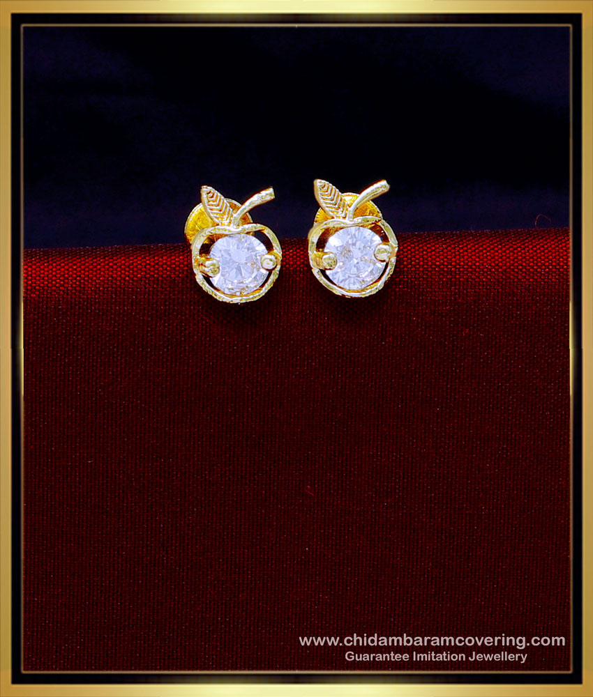 ERG1882 - Single White Stone Apple Earrings Gold Design For Kids
