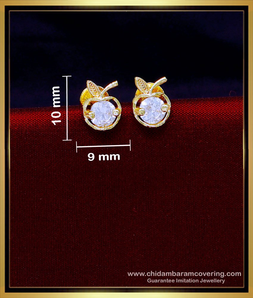 ERG1882 - Single White Stone Apple Earrings Gold Design For Kids