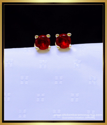 ERG1889 - Simple Singles Red Stone Stud Earrings Gold Design