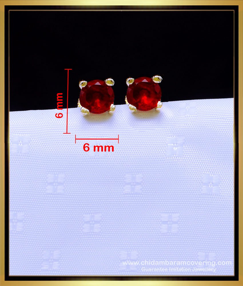 ERG1889 - Simple Singles Red Stone Stud Earrings Gold Design