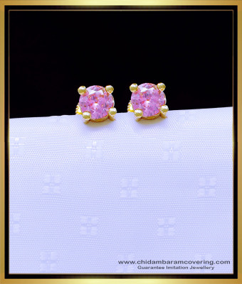 ERG1890 - Charming Baby Pink Single Stone Gold Earrings Designs