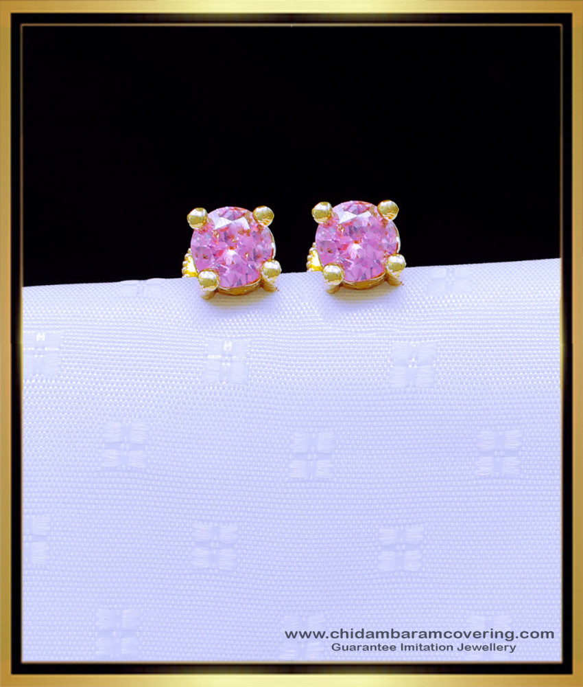 ERG1890 - Charming Baby Pink Single Stone Gold Earrings Designs