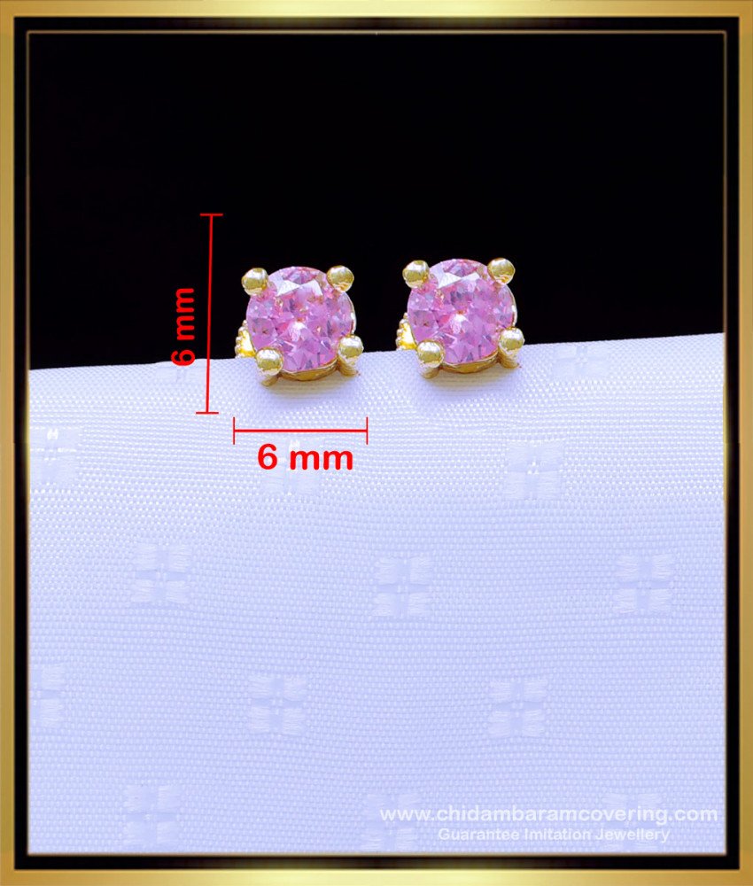 ERG1890 - Charming Baby Pink Single Stone Gold Earrings Designs