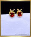 ERG1891 - Stylish Apple Design Daily Wear Stud Earrings Red Stone 