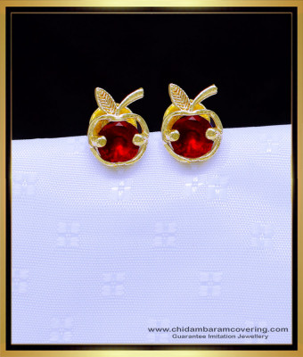 ERG1891 - Stylish Apple Design Daily Wear Stud Earrings Red Stone 