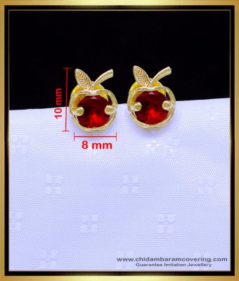 ERG1891 - Stylish Apple Design Daily Wear Stud Earrings Red Stone 