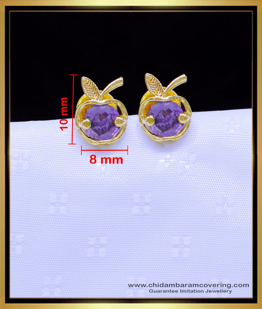 ERG1893 - Unique Violet Stone Apple Model Gold Plated Earrings