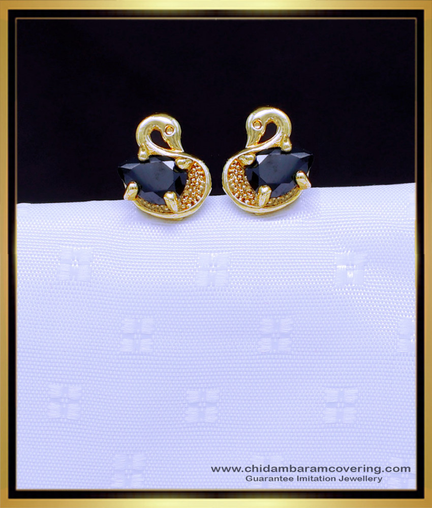 ERG1896 - Latest Daily Use Black Stone Gold Plated Stud Earrings
