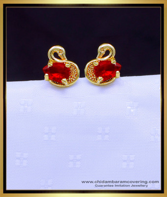 ERG1897 - Single Red Stone Duck Design Stud Earrings Gold Design