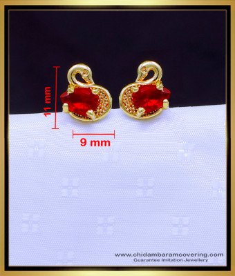 ERG1897 - Single Red Stone Duck Design Stud Earrings Gold Design