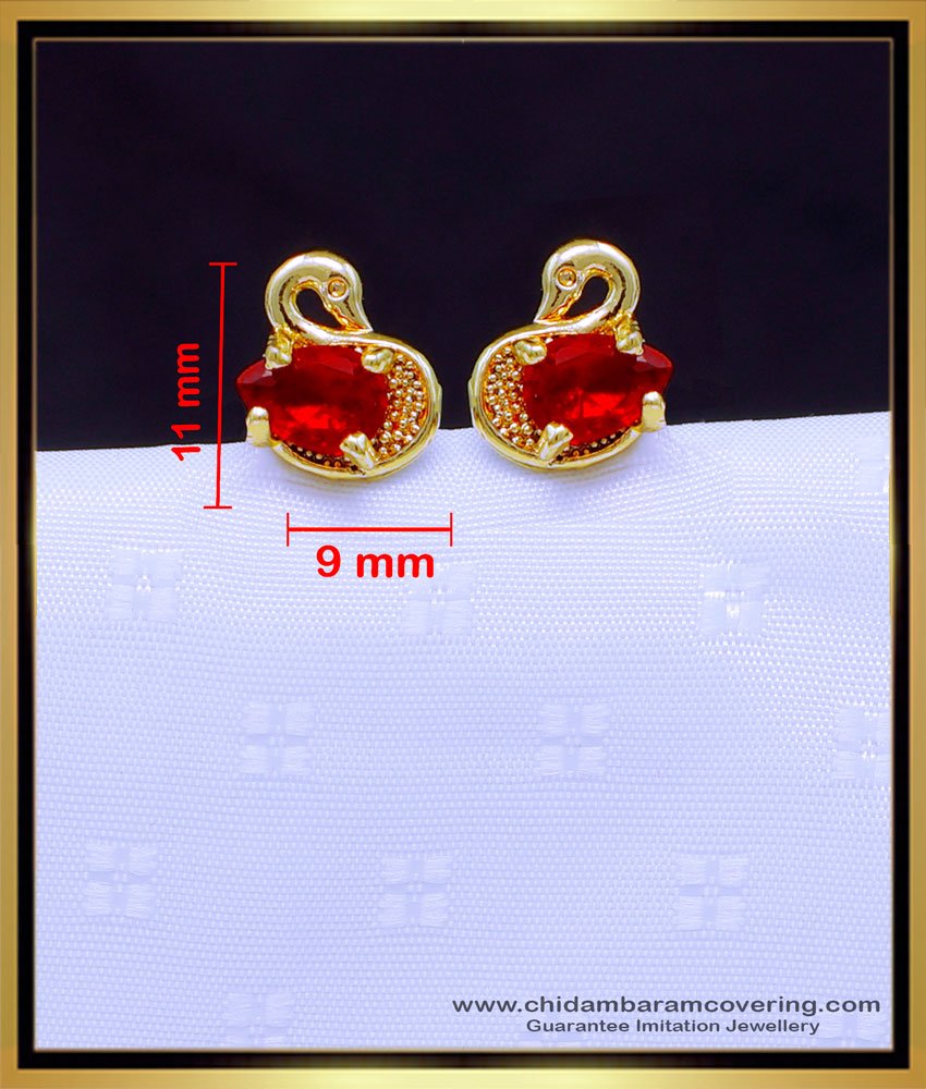 ERG1897 - Single Red Stone Duck Design Stud Earrings Gold Design