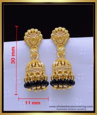 Erg1898 - Gold Plated Black Beads Jhumka Earrings Gold Model