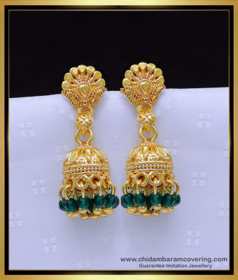 Erg1899 - Latest Green Crystal Beads Jhumkas Online Shopping