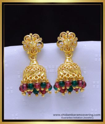 Erg1903 - Beautiful Crystal Beads Daily Wear Gold Jhumkas Designs