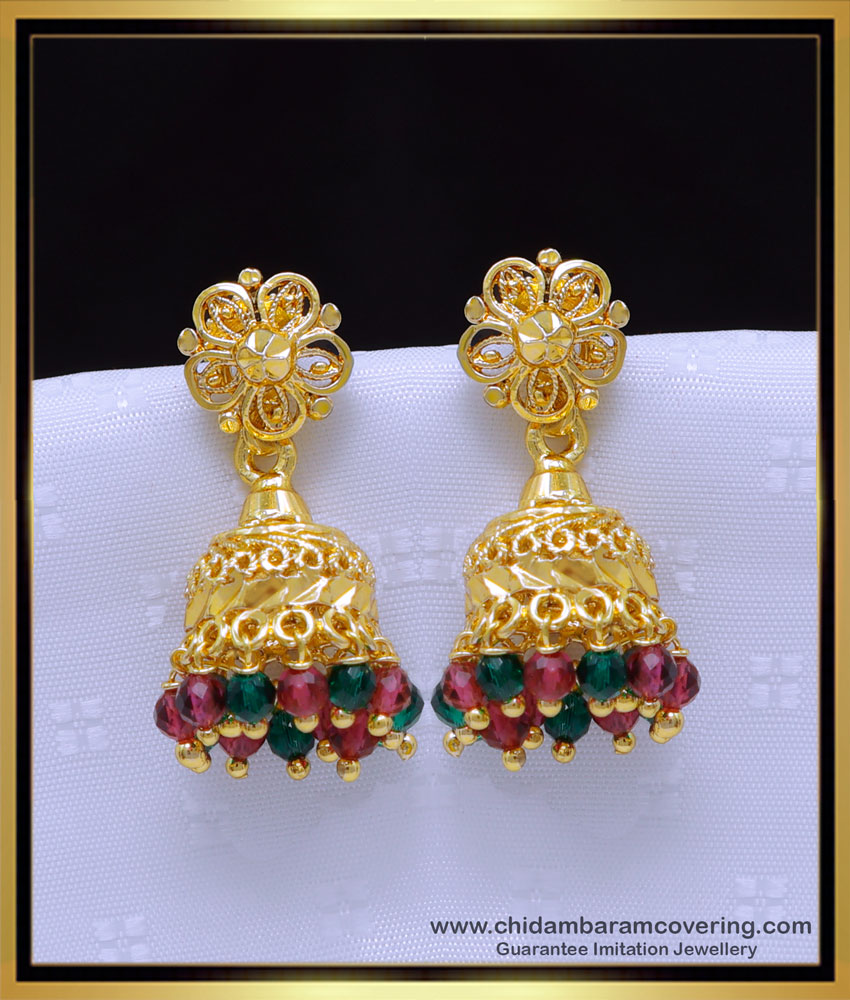 Erg1903 - Beautiful Crystal Beads Daily Wear Gold Jhumkas Designs