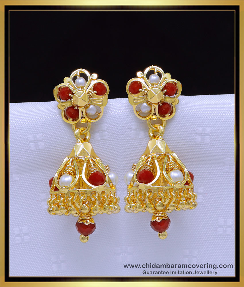Erg1904 - Buy Gold Model Red Crystal Jhumka Earrings for Women