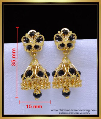 Erg1905 - Trendy Black Beads Gold Jhumkas Gold Plated Jewellery