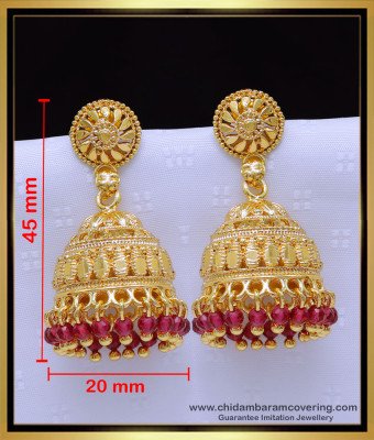 Erg1908 - Traditional Crystal Jhumka Earrings Gold Design for Women