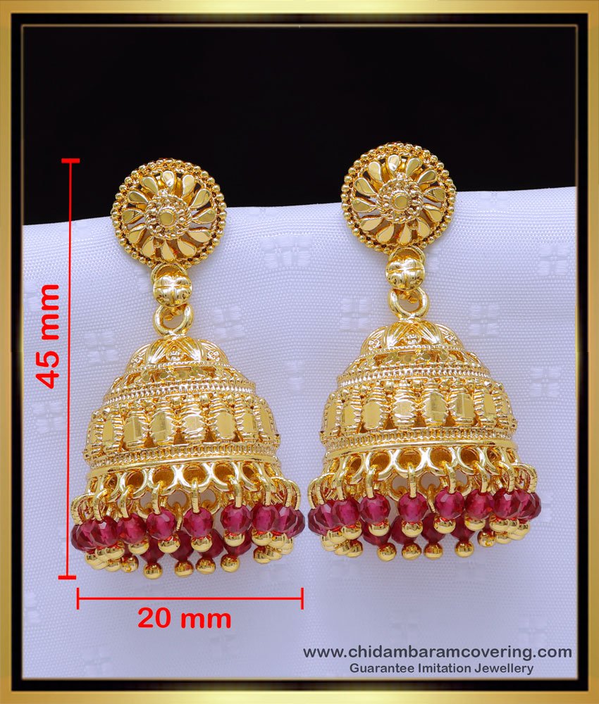 Erg1908 - Traditional Crystal Jhumka Earrings Gold Design for Women