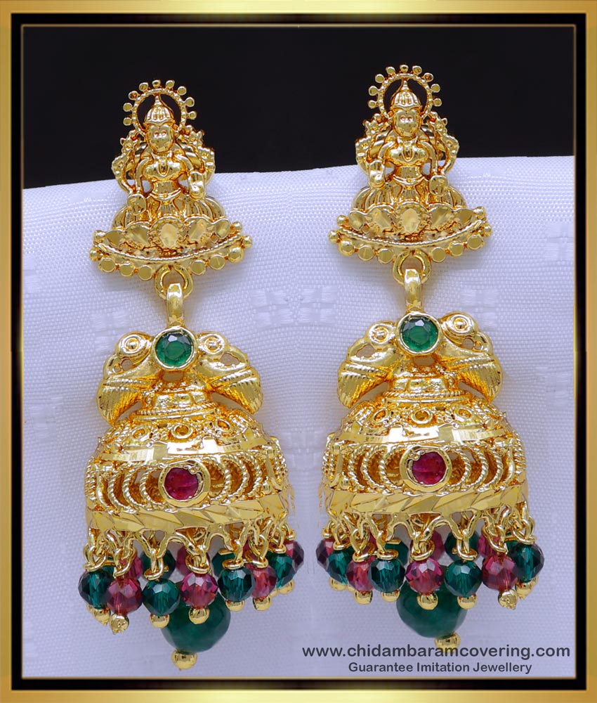 ERG1910 - Latest Crystal Beads Lakshmi Jhumkas Online Shopping