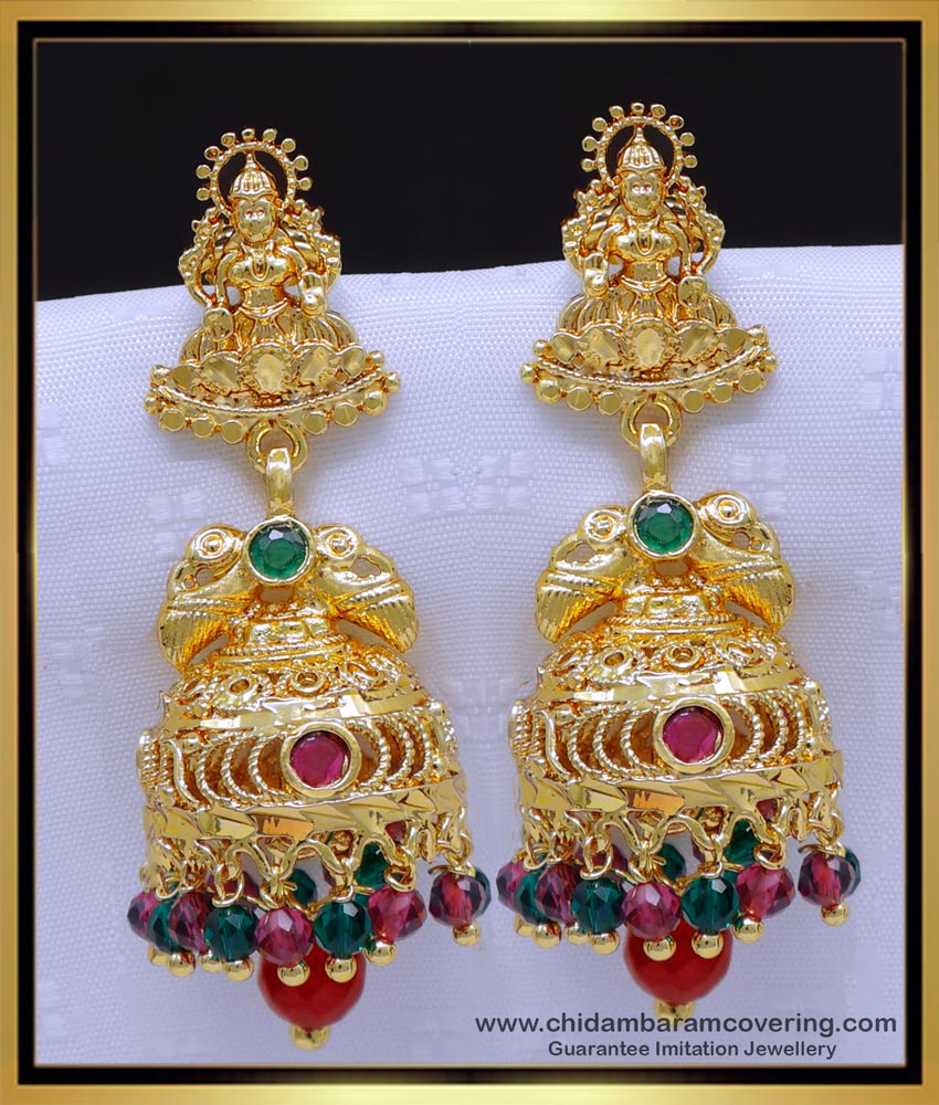 ERG1911 - Modern Traditional Gold Jhumka Design Lakshmi Earrings
