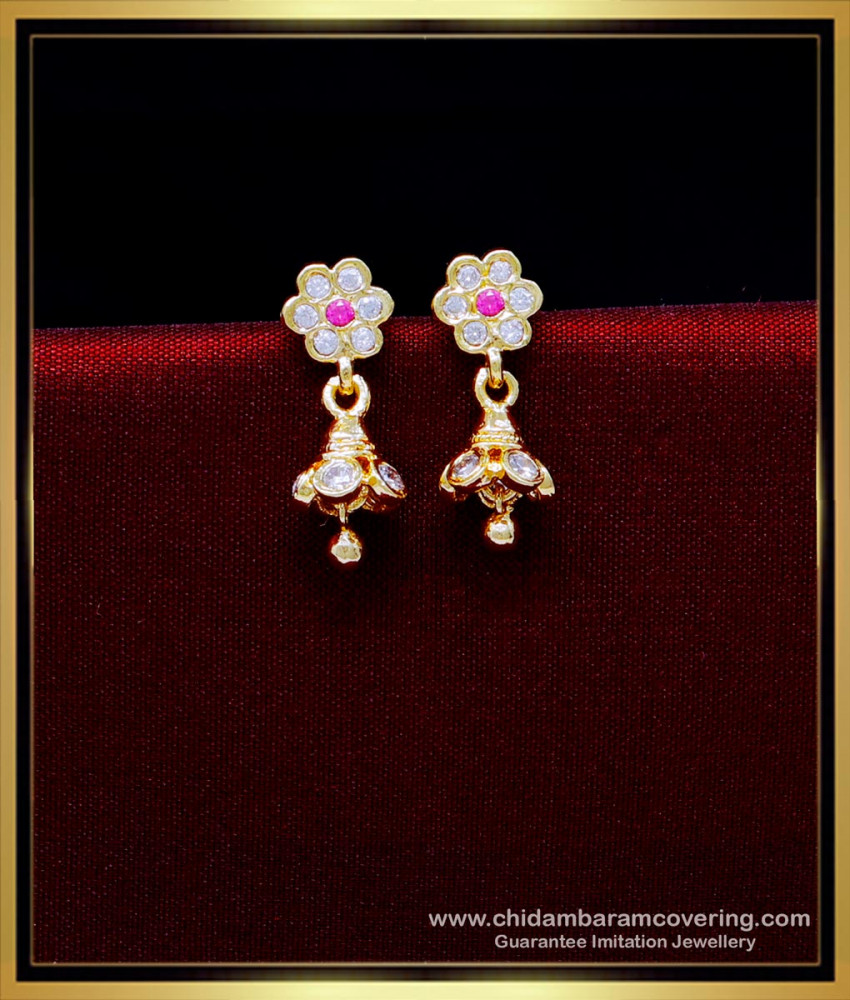 ERG1931 - Cute Kids Impon Stone Small Jhumka Earrings Gold Design