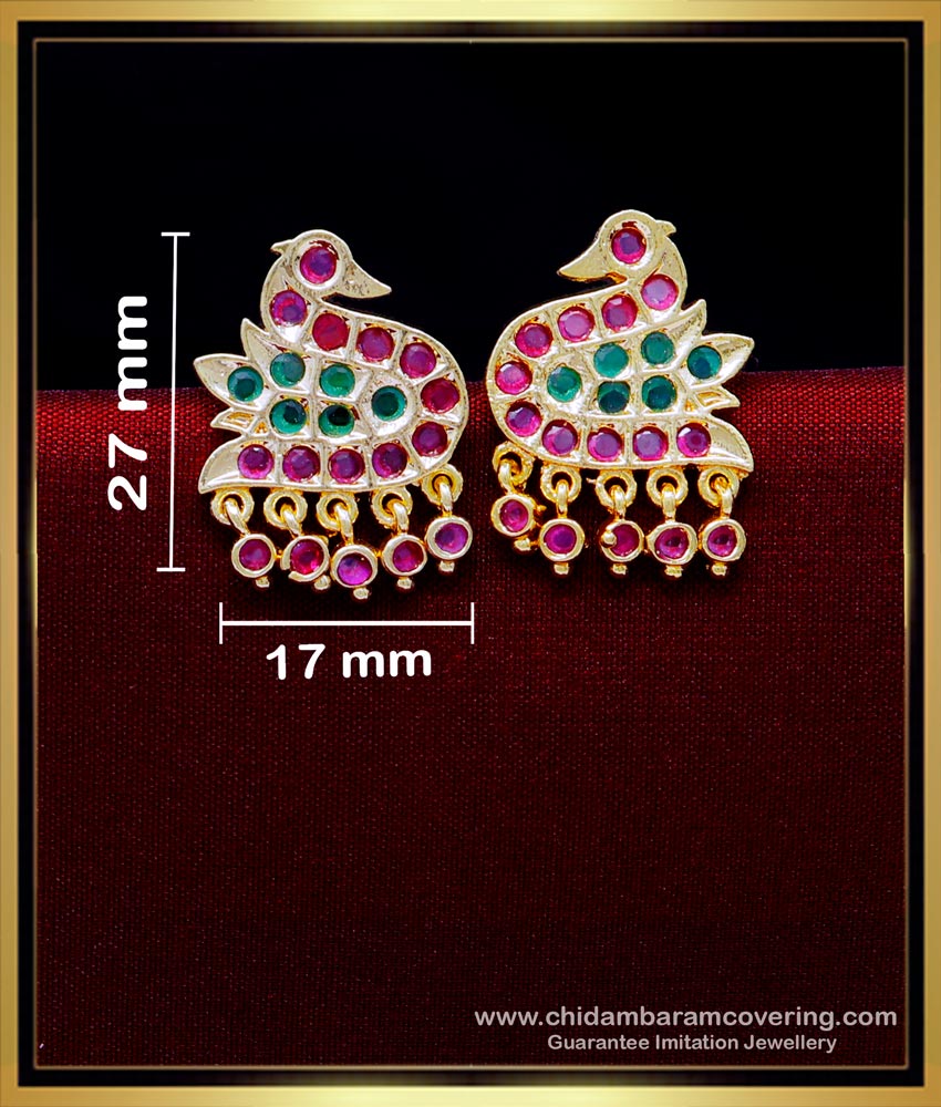 ERG1933 - Elegant Ruby Emerald Stone Impon Swan Earrings Studs