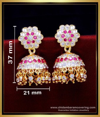 ERG1944 - Bridal Wear White and Ruby Stone Large Jhumka Earrings