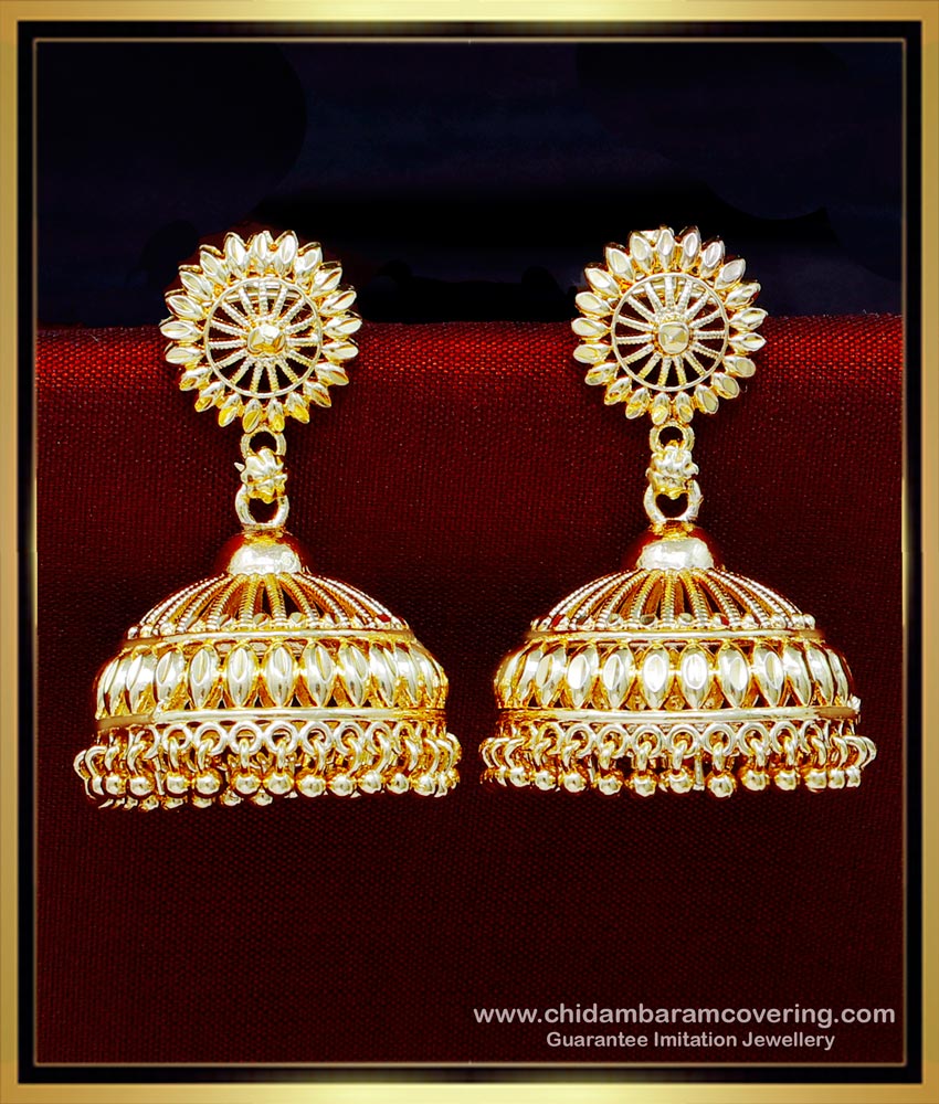 ERG1949 - Latest Big Daily Use Bridal Jhumka Earrings Gold Design