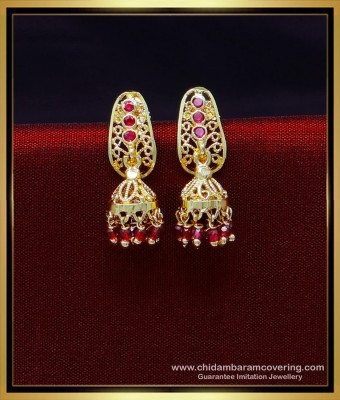 ERG1950 - Unique Gold Model Ruby Jhumkas Design for Daily Use